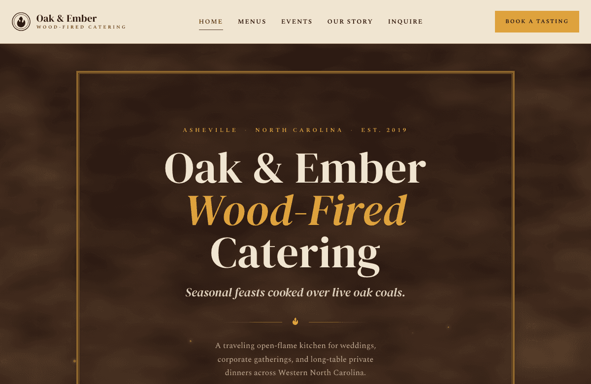 Oak & Ember Catering sample website preview
