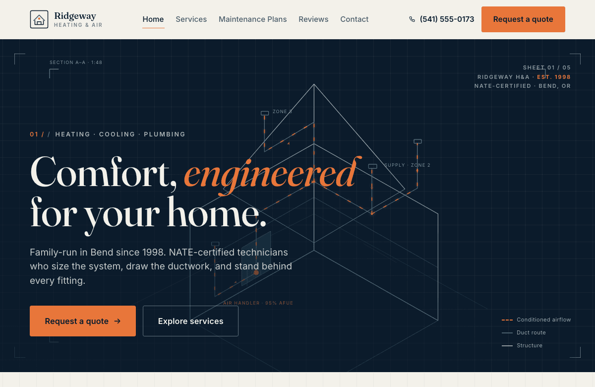 A sample HVAC website Moblank designed