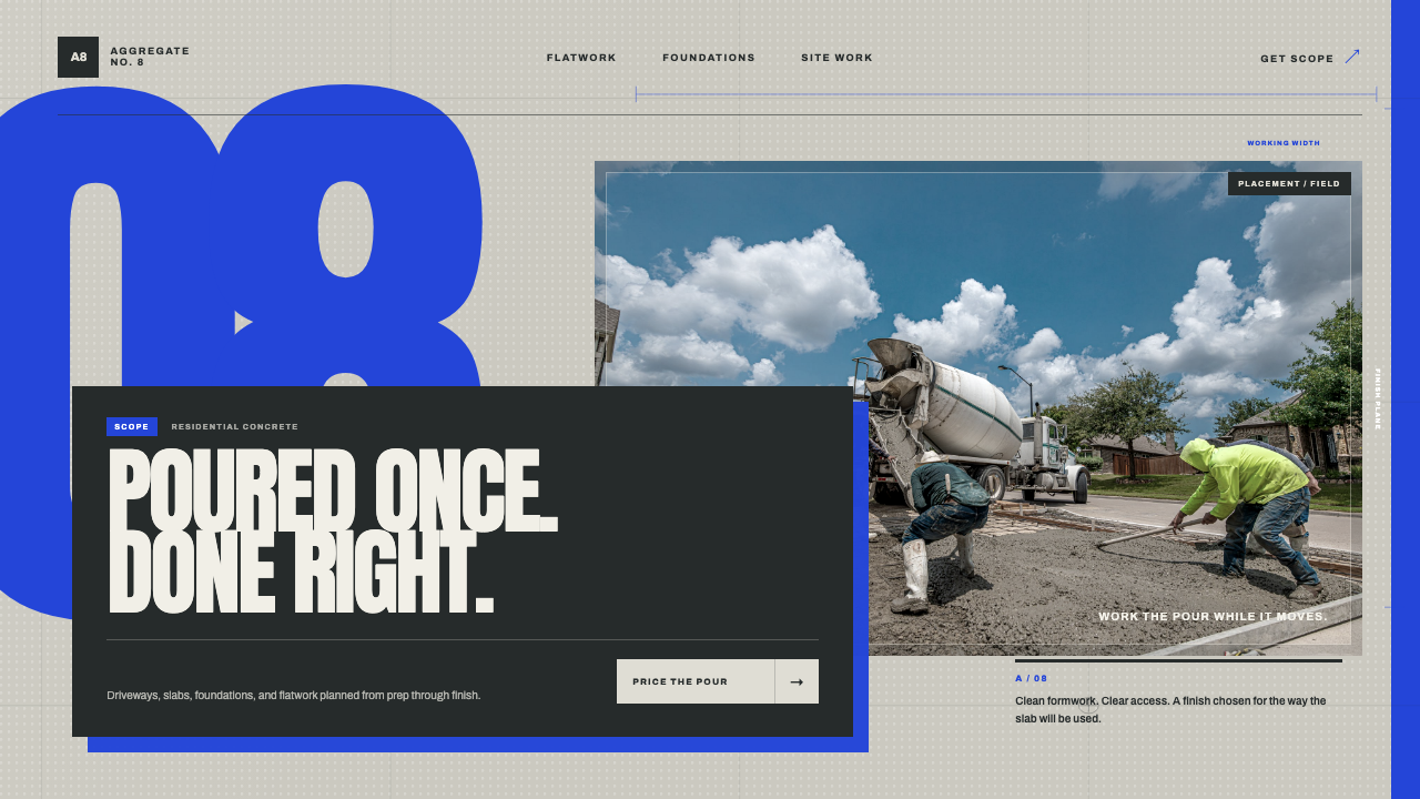 Aggregate No. 8 website displayed on a desktop monitor
