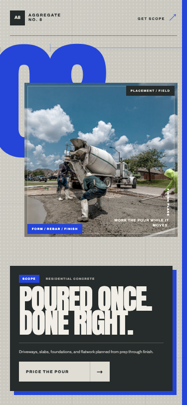 Aggregate No. 8 website displayed on a tablet