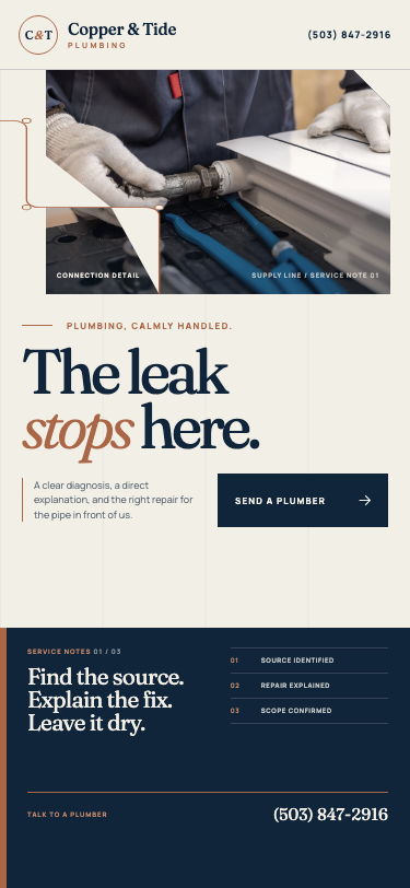 Copper & Tide website displayed on a tablet