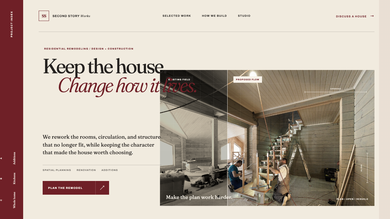 Second Story Works website displayed on a desktop monitor