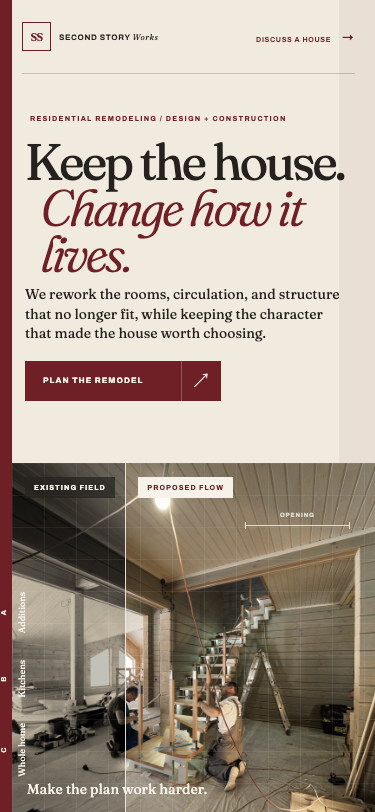 Second Story Works website displayed on a tablet