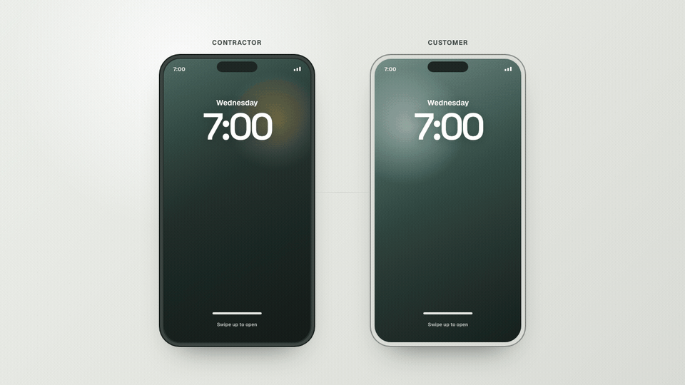 Animated demonstration of a contractor missing a call, the customer receiving an automatic text, submitting a quote request, and replying